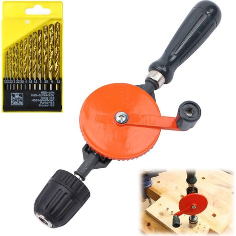 Mini Perceuse a Main Ensemble, 3/8 (1.5-10 mm) Pouce Mini Perceuse sans fil, avec 13 Piqûres de Forage, Perceuse a Main pour le Punch en Bois et en Plastique (1) (1/5)