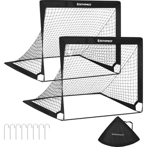 Songmics – Lot de 2 cages de football pliables 120 x 90 x 90 cm – Cadre en fibre de verre et tissu Oxford – 8 piquets en J pour stabilité (1/5)