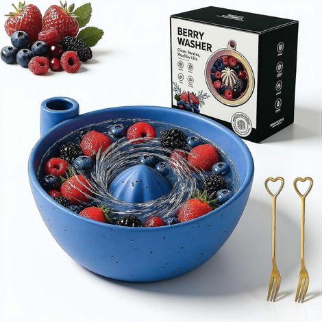 Bol en céramique bol à fruits à rotation automatique avec centre surélevé et trous de drainage bleu (1/5)