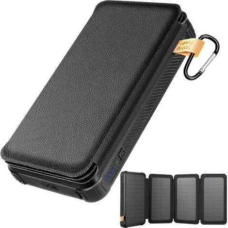 Chargeur solaire portable 20000mAh – Batterie externe avec 4 panneaux solaires, étanche, double USB pour smartphone, tablette et activités outdoor