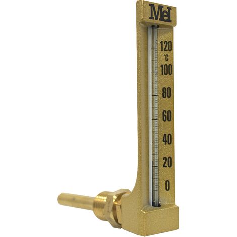 Thermomètre monobloc équerre 150 mm 1/2" (15/21) - 0 à 120° - Longueur de gaine 63 mm - pour chauffage et climatisation - Arcanaute (1/3)
