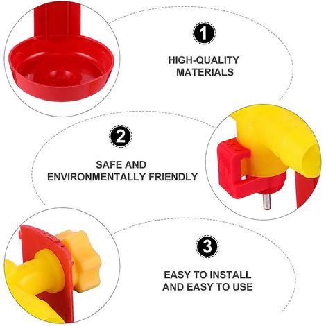 Abreuvoirs à tétine pour poules et oies, en plastique rouge, lot de 10. (1/5)