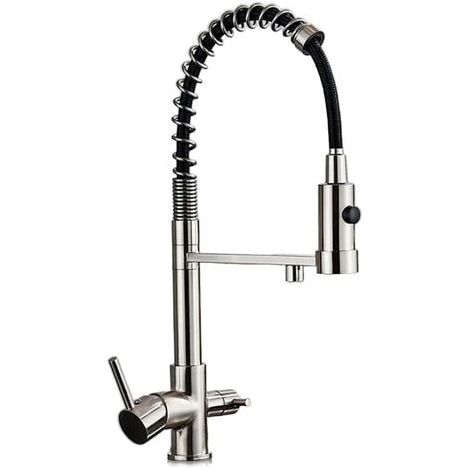 Grifo de ósmosis inversa de 3 vías, desmontable, tipo cocina, de la serie Zeus, níquel cepillado (1/5)