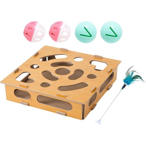 pour chat Griffoir interactif en bois avec balles Jouet (1/5)