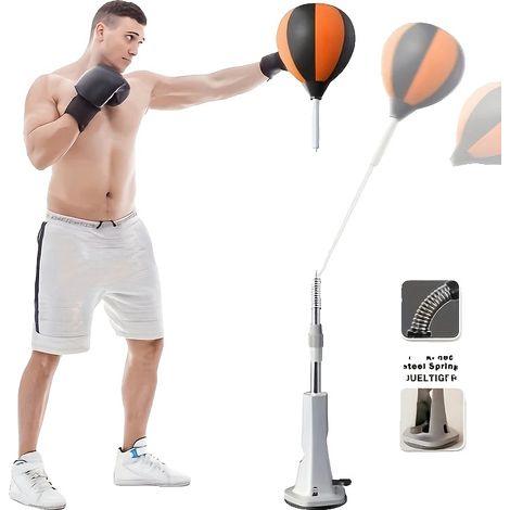 Sacco da boxe, altezza regolabile da 130 cm a 150 cm, base a ventosa, design con palla gonfiabile, molla in acciaio rinforzato, struttura multistrato. (1/5)