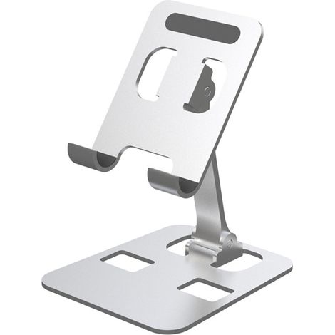 Support téléphone pliable angle réglable, support de bureau pour tablette et smartphone, argenté, idéal maison voyage bureau. (1/5)