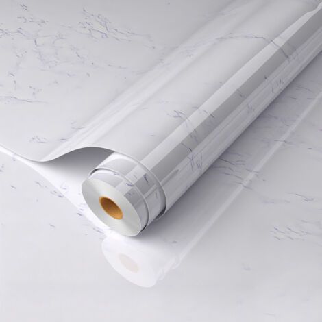 Autocollants pour meubles en marbre 80 cm x 500 cm, papier peint autocollant blanc cassé, film autocollant imperméable pour comptoirs de cuisine et de salle de bain (blanc neige)