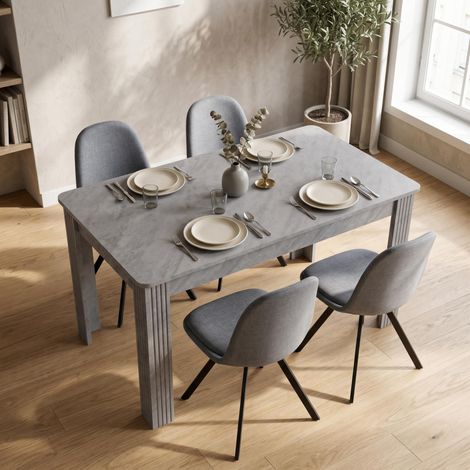 FurnitureR 5 Piece Extendable Dining Table Set with 4 Upholstered Dining Chairs, Modern Dining Room Set with Grey Fabric Swivel Chairs and Rectangular Table for Kitchen Apartment Home
