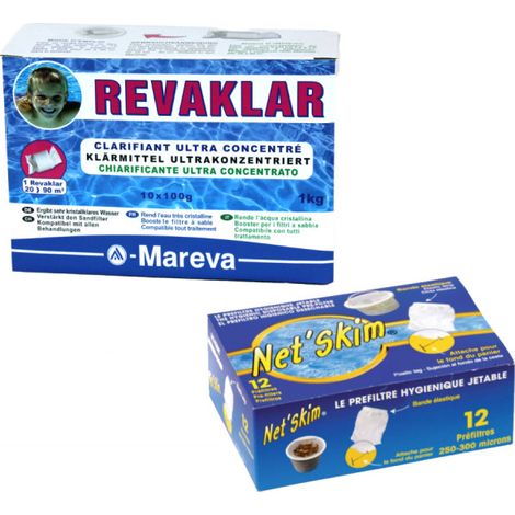 Pack Mareva Reva-klar cartucce chiarificatrici - 1 kg - Net'Skim pre-filtri monouso