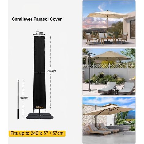 Wasserdichte Schutzhülle für freistehende Sonnenschirme Geeignet für Sonnenschirme mit 3 4 m Durchmesser Winddicht und UV-beständig 420D 240 x 57 (1/5)