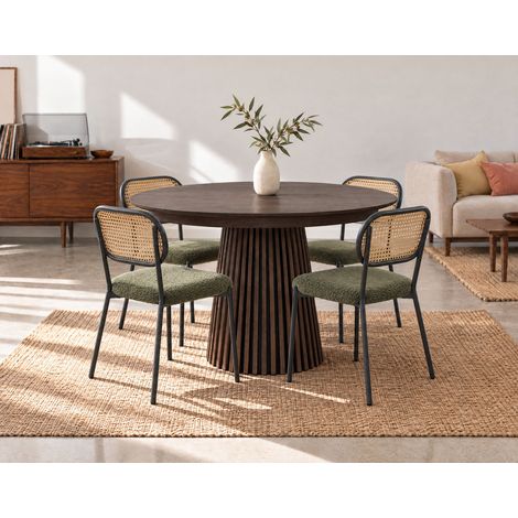 Freya - table à manger ronde extensible - effet bois foncé - 4 à 8 personnes - marron (1/5)