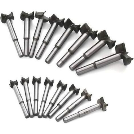 Foret Forstner pour bois 15-35 mm, lot de 16, en acier rapide au carbone, pour perçage de planches de bois, avec ailettes plates et charnières en carbure cémenté. (1/2)