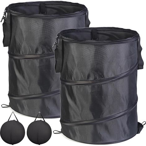 Lot de 2 grands sacs de jardin en tissu Oxford noir, pliables, robustes, avec poignées, réutilisables pour déchets, jouets, feuilles (1/5)