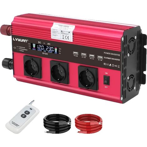 Inverter à double tension d'entrée, haute puissance de crête, Rouge 6000W pic, Europe, DC12V ou 24V, AC220V (1/2)