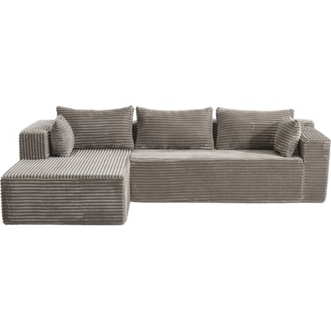 Divano modulare angolare in corduroy grigio con chaise longue, senza montaggio (1/5)