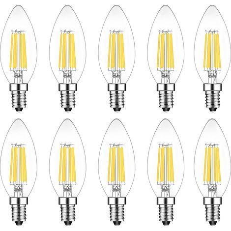 E14 LED Candle Bulb Dimmable 6w 60W Equivalent Cool White 6500K SES(Small Edison Screw) LED Chandelier Bulbs C35 Vintage Filament Energy Saving Candelabra Light Bulb 10 Packs