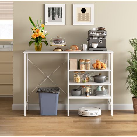 Mesa organizadora 120x40x85.5 cm blanca en MDF y metal con estantes modulares (1/5)