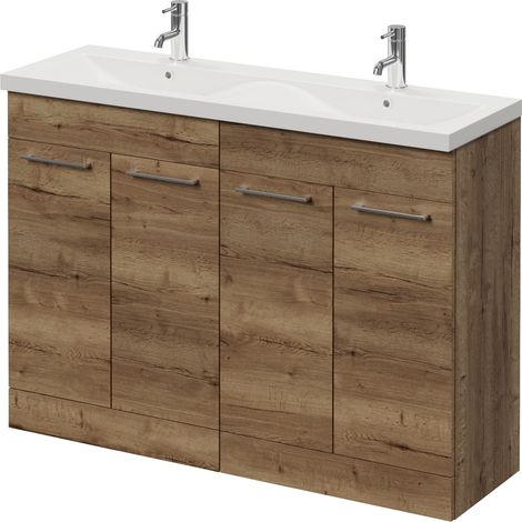 Napoli 390 Tobacco Oak 1200mm 4 Door Vanity Unit with Double Glide Basins - 1200mm - Chrome 160mm Handle
