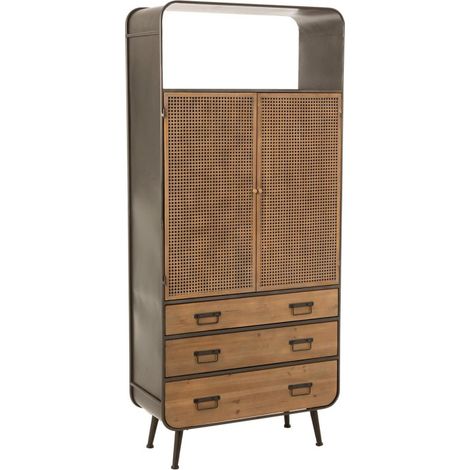 Buffet 3 Tiroirs en Bois "Hulta" 180cm Naturel & Noir (1/5)