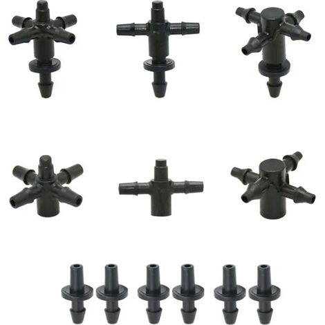(3I5 Barb) Répartiteur d'eau en croix à flèche 1/8" avec connecteur en T à flèche 3/5" et système d'irrigation goutte à goutte à 2 ou 4 voies pour plantes en pot (lot de 20) (1/4)