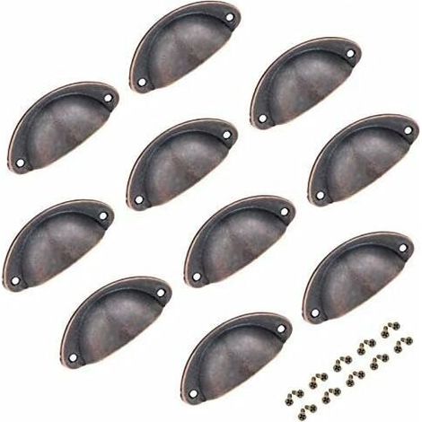 10 poignées en cuivre pour tiroirs, poignées en forme de croissant, poignées coquille antiques pour armoires, poignées de meubles avec vis 82x35 mm (couleur 2) - (1/5)