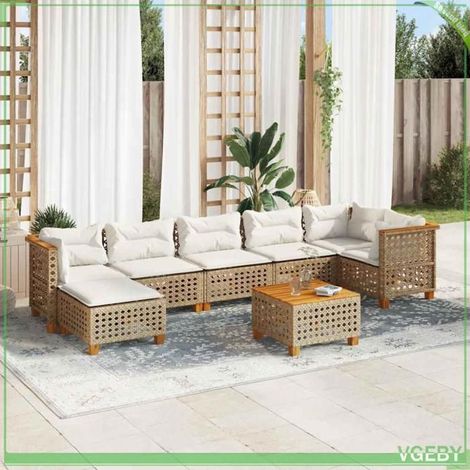 Salon de jardin - FAF7291712423321 - Résine tressée beige - Coussins déhoussables - Table acacia (1/5)