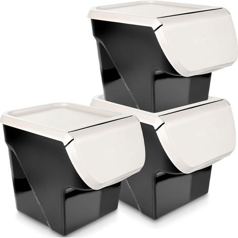 Recipiente para frutas y verduras con tapa, gris ceniza, 13 l, 3 uds.