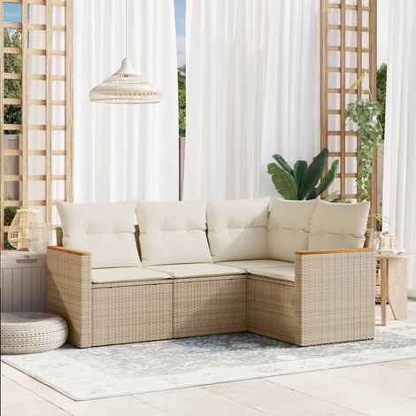 vidaXL Set Divano da Giardino 4 pz con Cuscini Beige in Polyrattan (1/3)