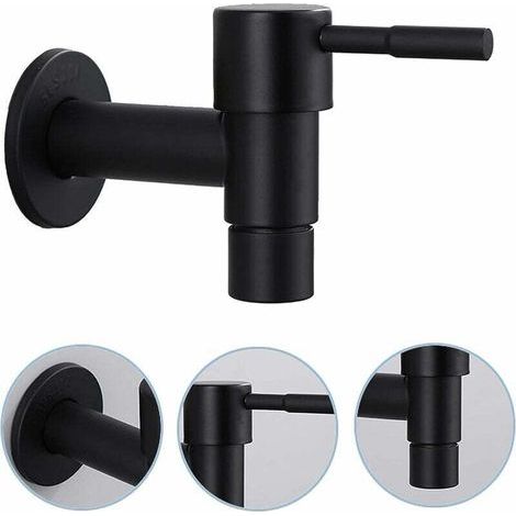 Robinet mural rapide noir à usage unique pour salle de bains, en acier inoxydable, adapté pour une utilisation en extérieur comme robinet de jardin, ou pour machine à laver dans la maison, la cuisine (1/3)