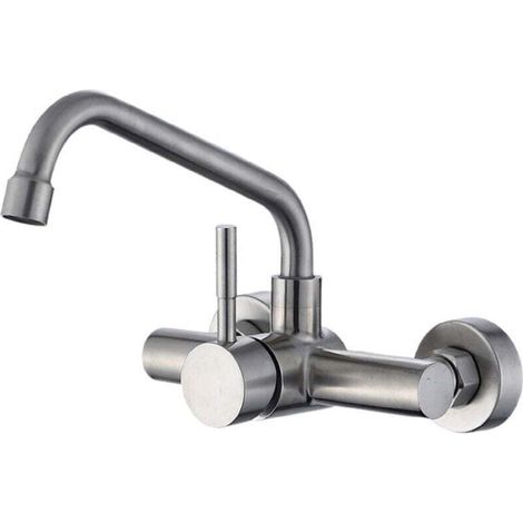 Rubinetto da cucina a parete, miscelatore da cucina in acciaio inox 304, rubinetto da cucina con beccuccio girevole - Crezuo (1/4)