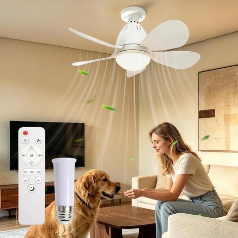 Ventilateur de Plafond Silencieux avec Lumiere et Telecommande 15W 850LM 52cm Moderne Dimmable LED Lampe Ventilateur Plafond avec Douille E27 5 Pales 3 Vitesses CCT Minuterie (1/5)