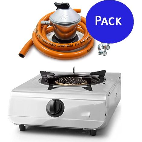 Suinga – Réchaud à gaz butane propane 1 brûleur triple couronne – 4,3 kW – Acier inoxydable – Allumage piézoélectrique – Pour intérieur et extérieur