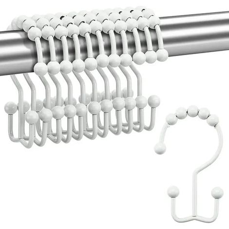 Rideaux et supports de rideauxCrochets de rideau de douche, double crochet en métal antirouille avec boules coulissantes, blancs, lot de 12, à motifs (1/5)