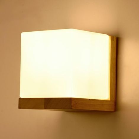 COMELY Applique Murale Intérieure Bois, Moderne E27 Lampe Murale Design Minimaliste, Abat-jour en Verre Applique Murale pour Chambre Salon Couloir Café Décoration Intérieure (1/5)