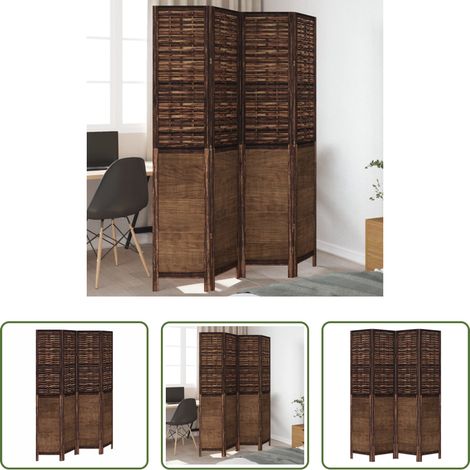 vidaXL Biombo separador de 4 paneles madera paulownia marrón oscuro (1/5)