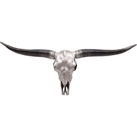 [NEUWERTIG] Deko Schädel 132cm HHG-118, Polyresin Stier Bulle Longhorn Kopf Trophäe, In-/Outdoor silberfarben