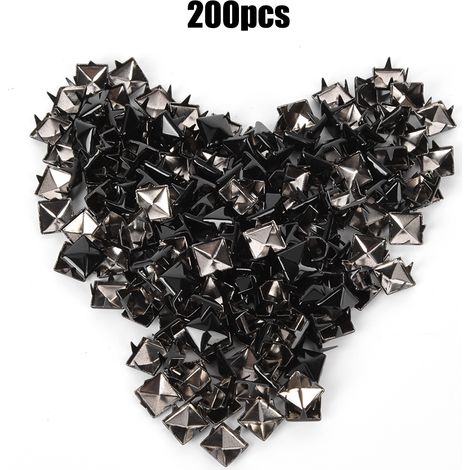 200 Stück quadratische Metallnieten, 9 mm, glänzend schwarz, für stilvolle DIY-Schuh-, Taschen- und Hutdekorationen (1/5)