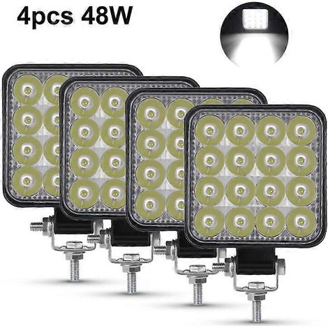 Barre lumineuse LED Nlpearl pour voiture, projecteur, barre LED tout-terrain 12V/24V pour camions, 4x4, SUV, quads, feux antibrouillard LED (4 pièces, 48W). (1/5)