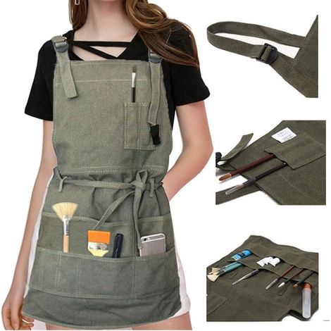 Grembiule in tela color bronzo, 9 tasche, regolabile, ideale per ceramica, pittura, artigianato, barman, falegnameria e giardinaggio, 9571 cm. (1/5)