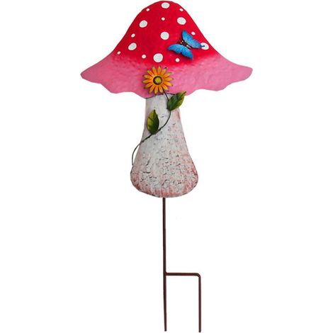Arrosoir en fer rose en forme de champignon, tuteur de jardin détachable, à suspendre, décoration de jardin (1/4)