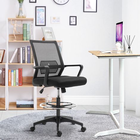 Vinsetto Fauteuil de bureau chaise de bureau assise haute réglable dim. 64L x 59l x 104-124H cm tabouret de bureau pivotant 360° maille respirante noir