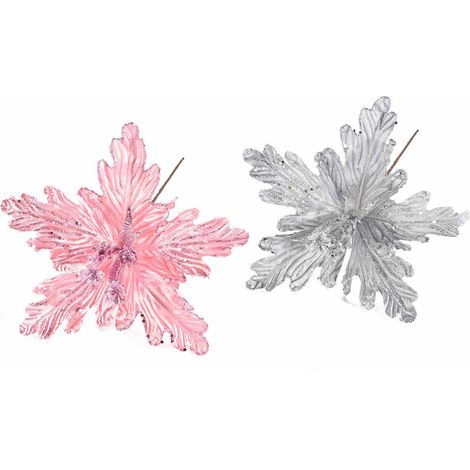 Stelle di Natale pick in stoffa con bordo, bacche e dettagli glitter, set da 20 pezzi, Ø 25 cm x 24,5 H