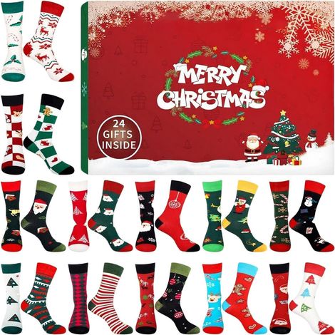 Calendrier de l'Avent 2025-24 Paires de Chaussettes Confortables en Calendrier de Compte à Rebours,Fournitures de Noël pour la Maison et Cadeaux pour Tout le Monde - Idée Cadeau pour Famille (1/5)