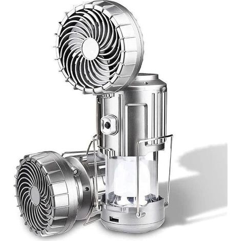 Lanterne de camping à LED extérieure portable 6 en 1 avec ventilateur, lampe de ventilateur électrique de levage et d'étirement solaire, lumières de lanterne de camping pliables (Argent) (1/5)