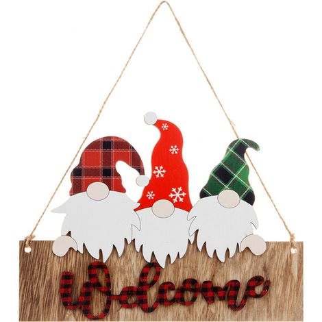 Panneau de bienvenue en bois Noël Père Noël sans visage Décoration murale porte d'entrée Signe joyeux Noël (1/5)