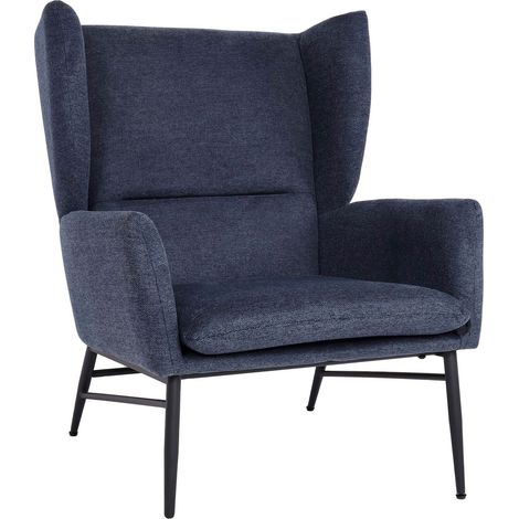 Lounge-Sessel HHG-256, Ohrensessel Cocktailsessel Sessel Polstersessel, Stoff/Textil Metall blau