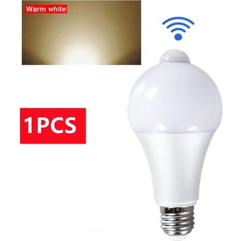 Lampe LED E27 à détecteur de mouvement PIR 15W/18W, éclairage extérieur à détection de présence, blanc chaud, idéale pour salon, chambre, couloir ou garage. (1/5)