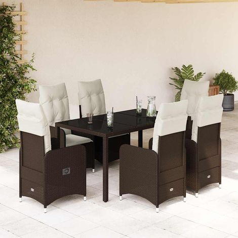 7-tlg. Garten-Bistro-Set mit Kissen Braun Poly Rattan (1/5)