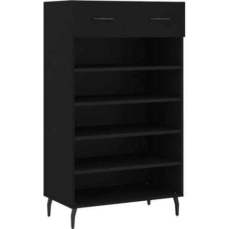 Armoire à chaussures design industriel avec tiroir et 5 compartiments 60 x 35 x 105 cm en bois noir (1/5)