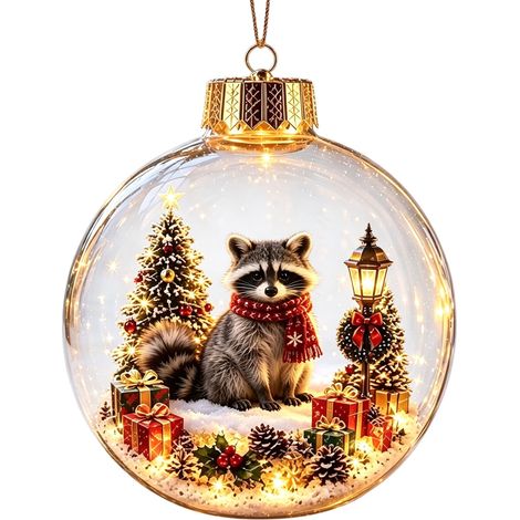 Boule à neige lumineuse en acrylique transparent, décoration de Noël à suspendre au sapin, motif animaux : hérisson, pingouin, panda et mouton. (1/5)